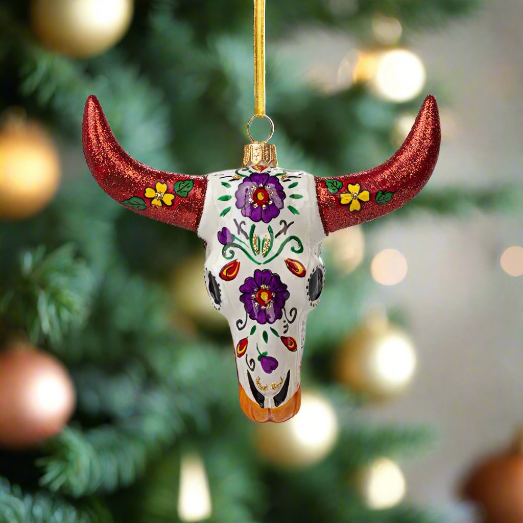 Day of the Dead Longhorn Skull Ornament