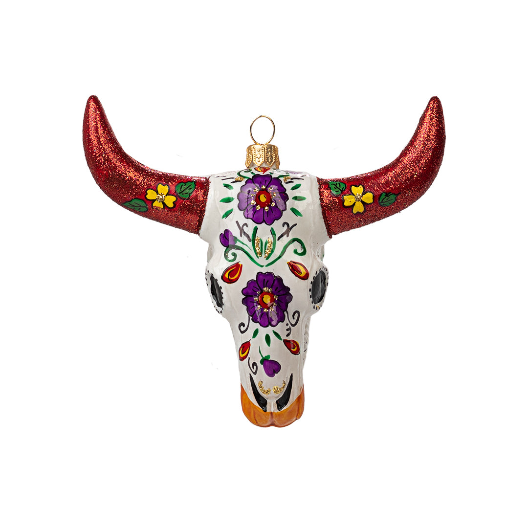 Day of the Dead Longhorn Skull Ornament