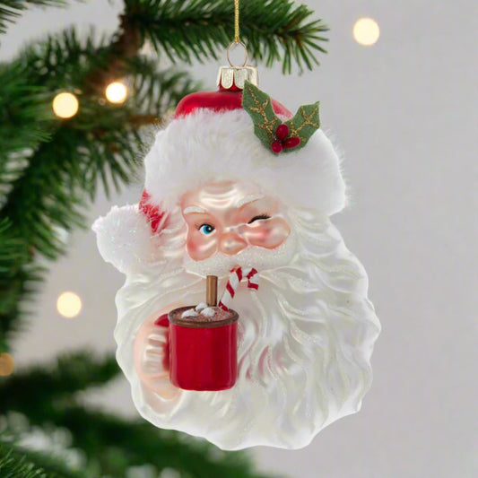 Santa with Cup of Cocoa Ornament