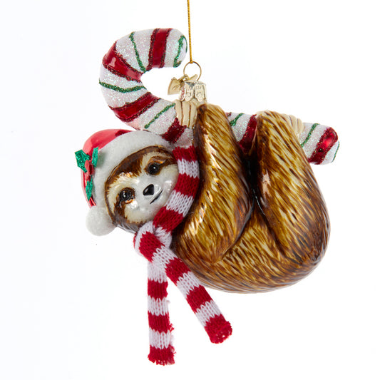 Sloth with Candy Cane Ornament