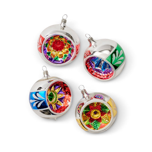 Multicolor Reflector Ball Ornaments, Set of 4