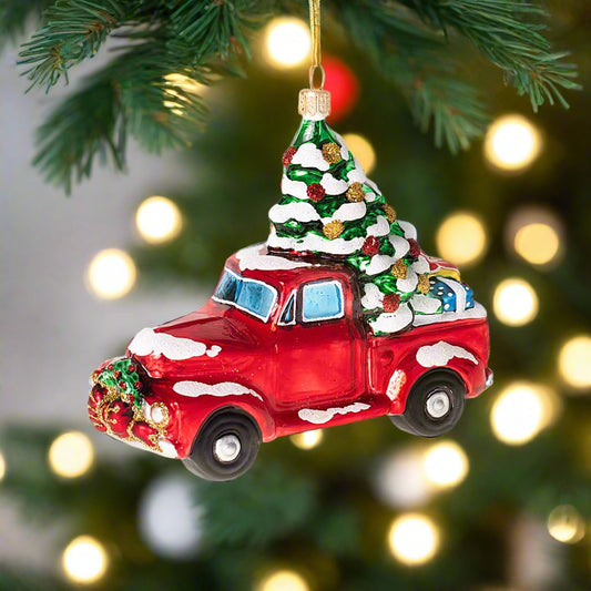 Red Truck with Xmas Tree Ornament