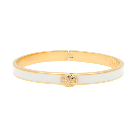 Halcyon Days Pavé Button Skinny Enamel Bangle, Cream