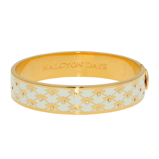 Halcyon Days Bee Sparkle Trellis Enamel Bangle, Cream