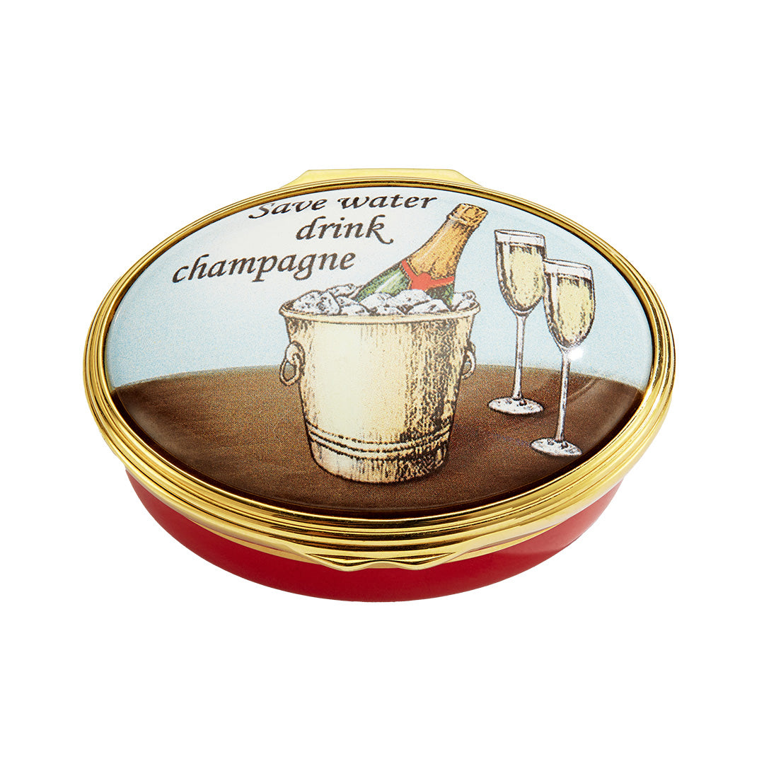 Halcyon Days Save Water, Drink Champagne Enamel Box