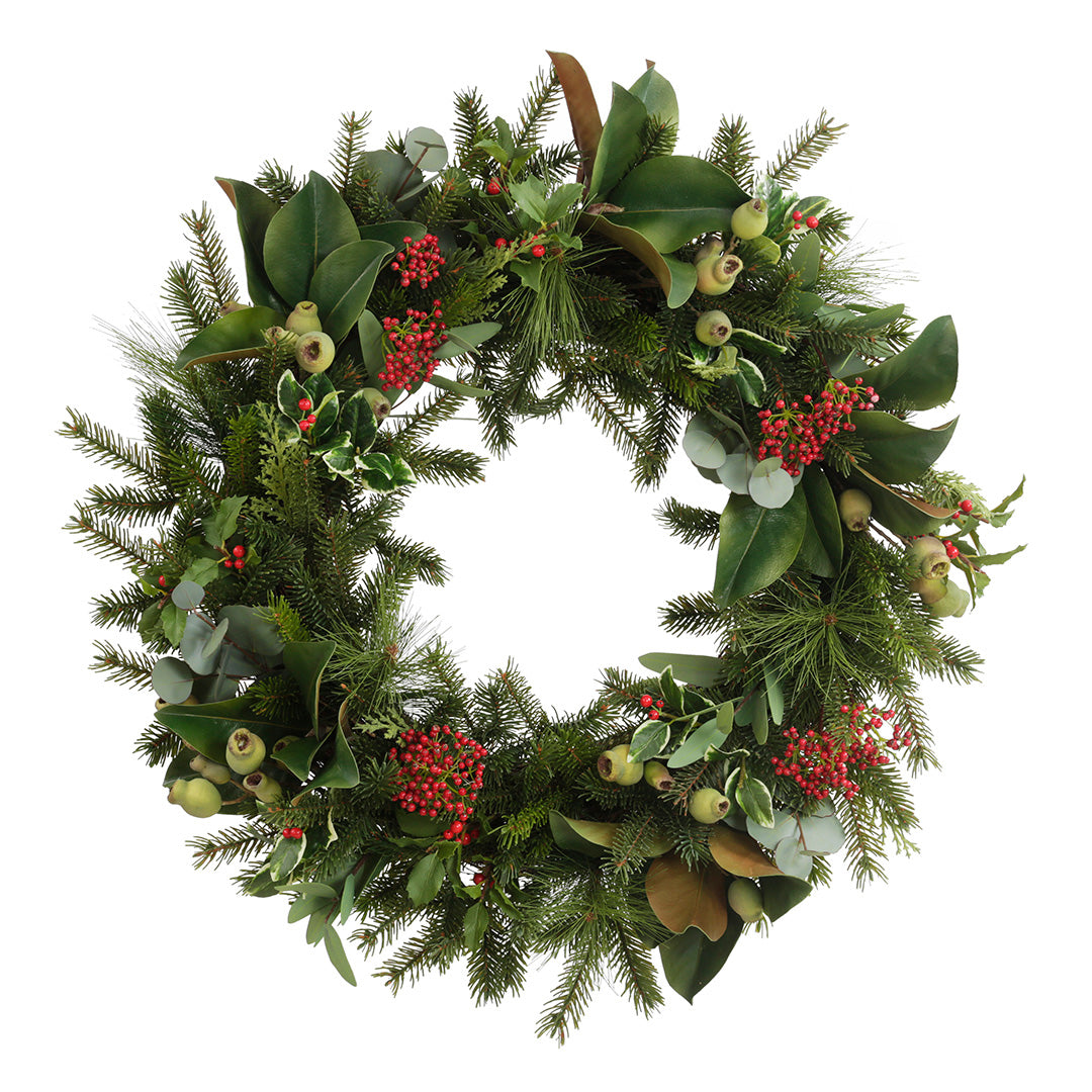 Holly, Magnolia & Pine Wreath, 30"