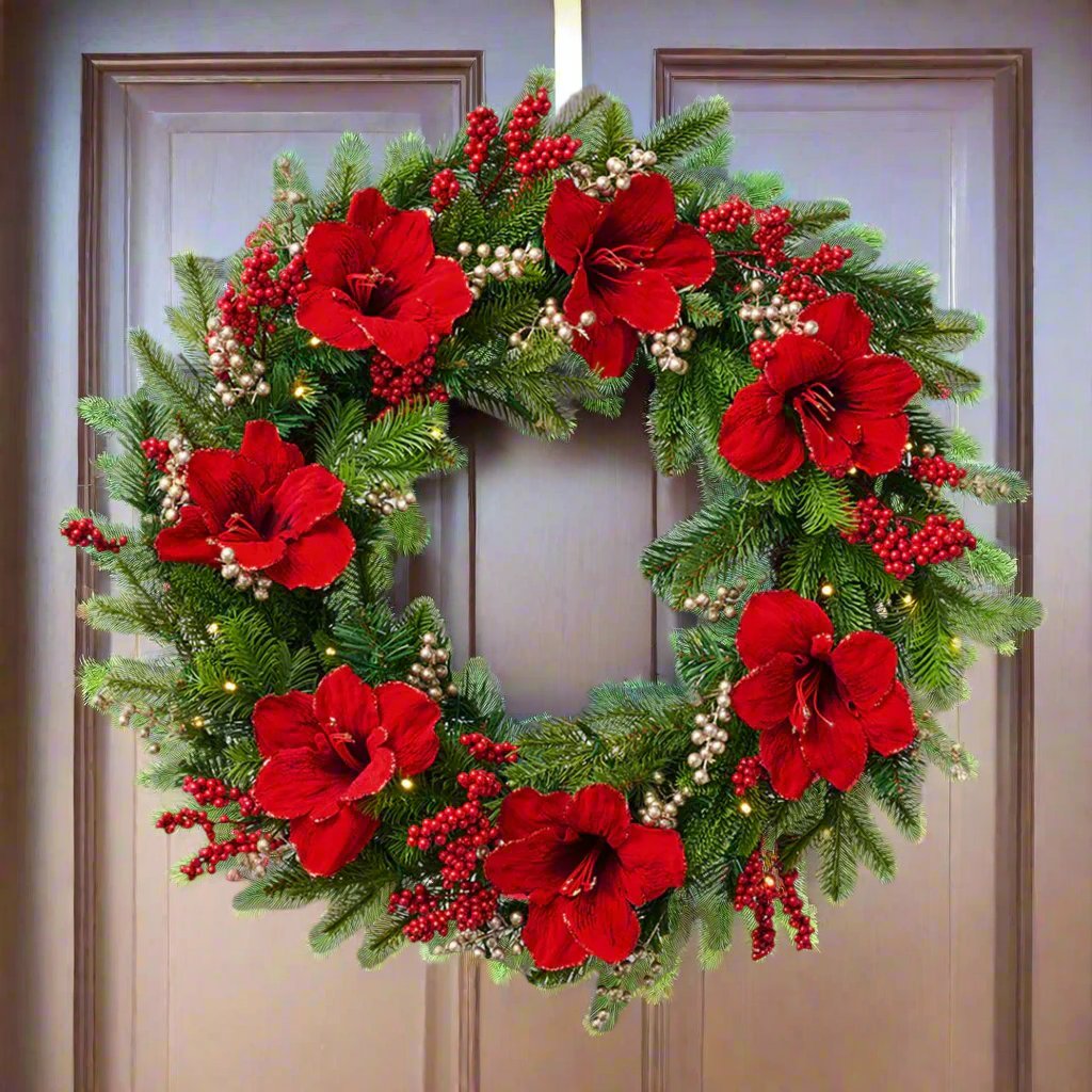 Pre-Lit Crimson Garden Wreath