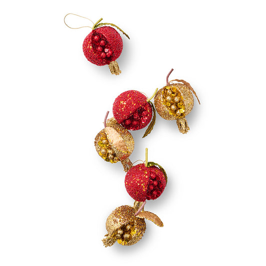 Gump's Red & Gold Pomegranate Ornaments, Set of 6