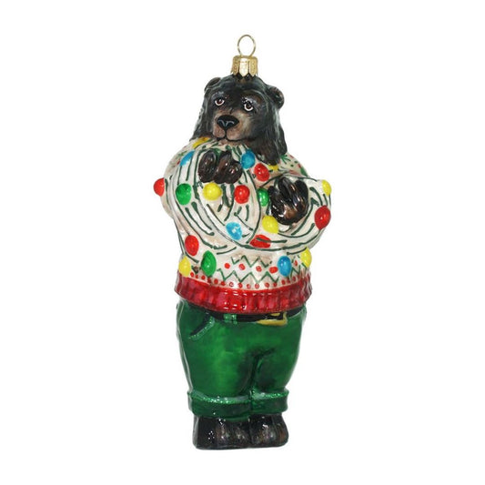 Grizzly Bear with Xmas Lights Ornament