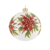 Red Holiday Flowers on White Ball Ornament