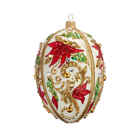 Holiday Floral on White Egg Ornament