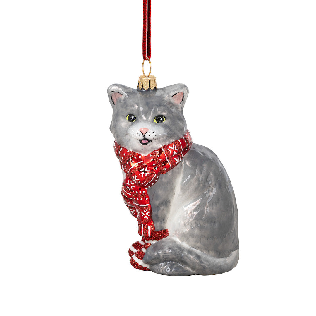 Cat with Red Scarf Ornament