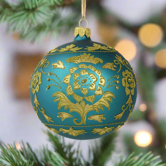 Teal Gold Ball Ornament