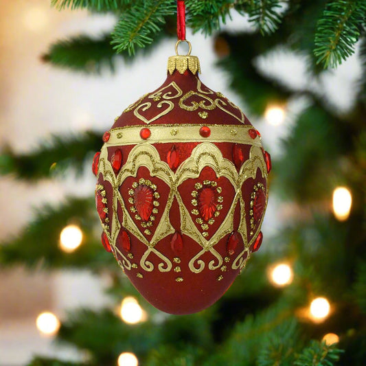 Red & Gold Jeweled Egg Ornament