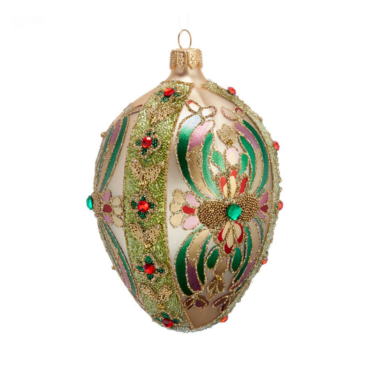 Rose Pink & Green Egg Ornament