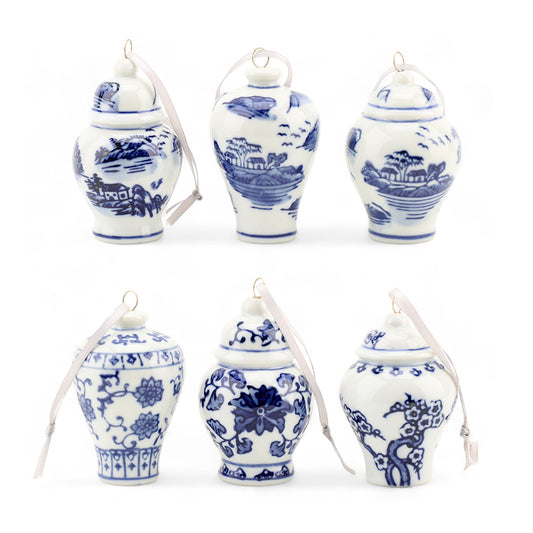 Blue & White Ginger Jar Ornaments, Set of 6