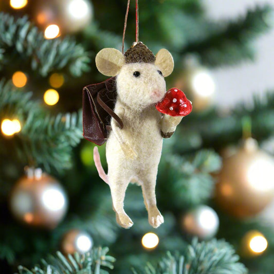 Mushroom Forager Mouse Ornament