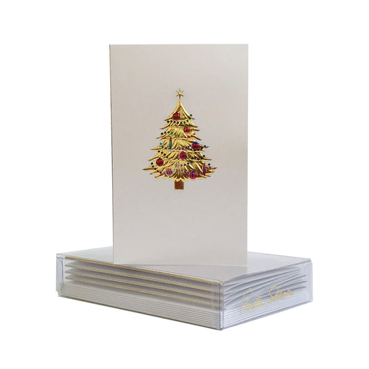 Paula Skene Gold Tree with Ornaments Mini Note Cards, Set of 8