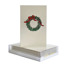 Paula Skene Green Wreath with Red Bow Mini Note Cards, Set of 8