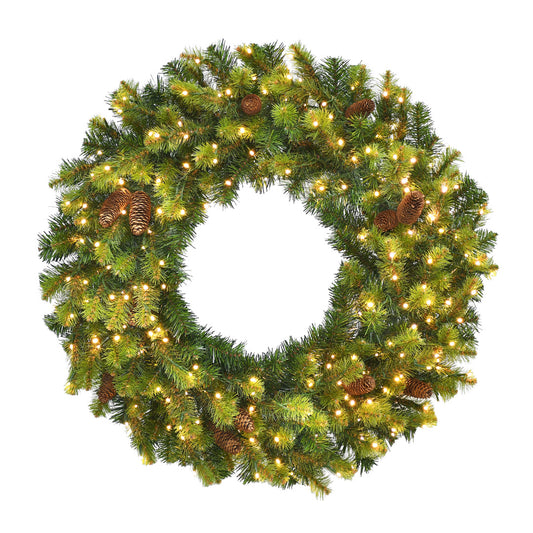 Pre-Lit Winter Village Mixed Pine Wreath