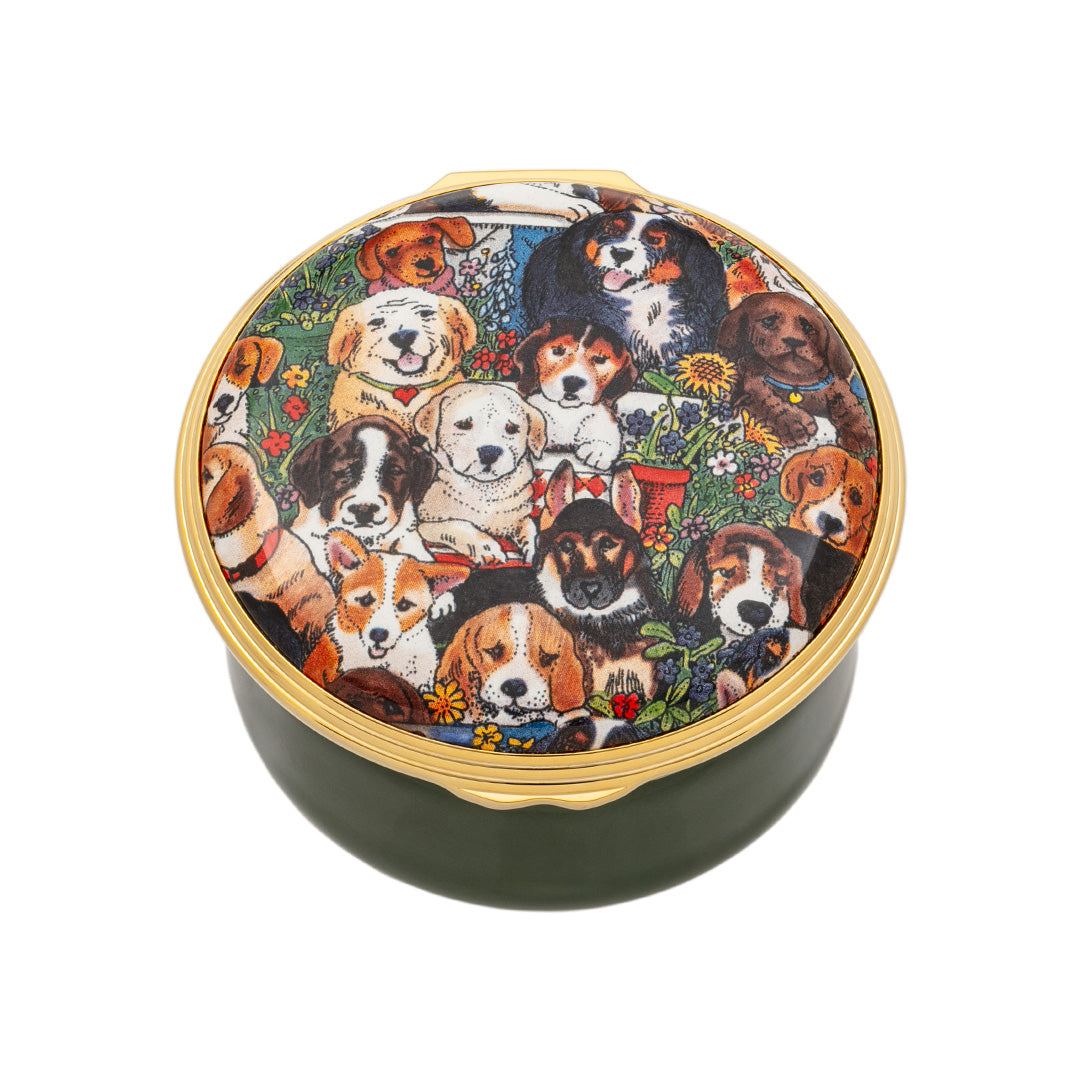 Halcyon Days Dogs Leave Paw Prints Musical Enamel Box