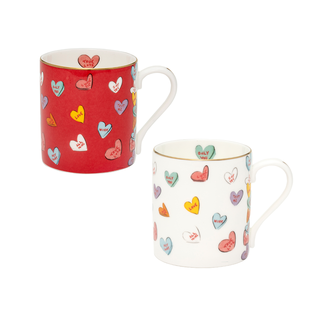 Halcyon Days "Only You" Hearts Mugs, Set of 2