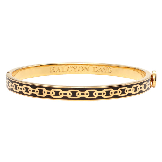 Halcyon Days Chain Enamel Hinged Bangle, Black