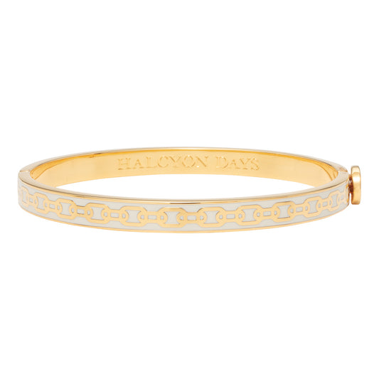 Halcyon Days Chain Enamel Hinged Bangle, Cream