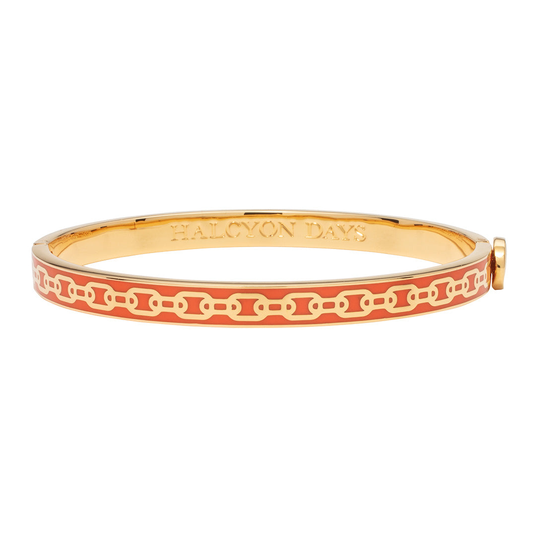 Halcyon Days Chain Enamel Hinged Bangle, Orange