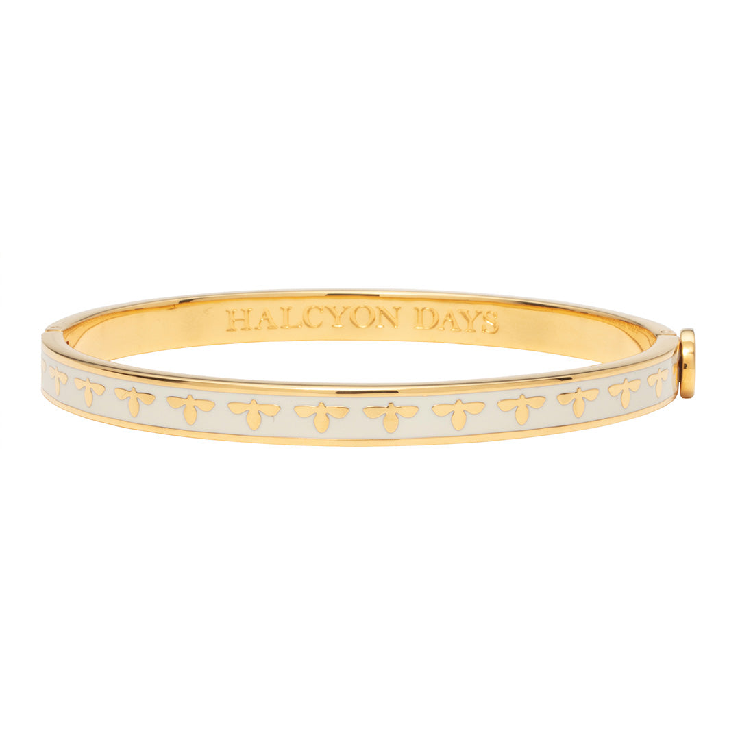 Halcyon Days Bee Enamel Hinged Bangle, Cream