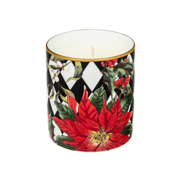 Halcyon Days Black Parterre with Poinsettia Candle