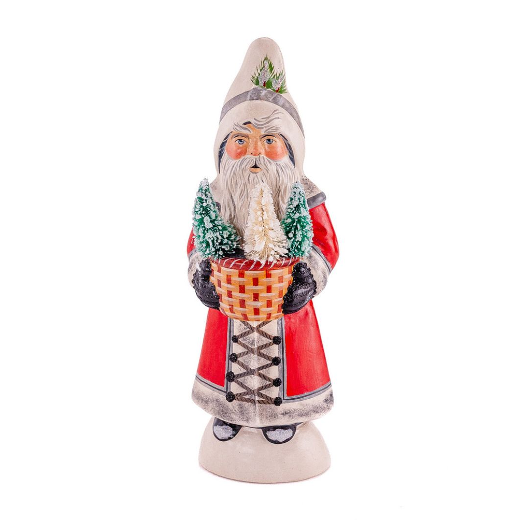 Vaillancourt Santa with Trio of Bottle Brush Trees