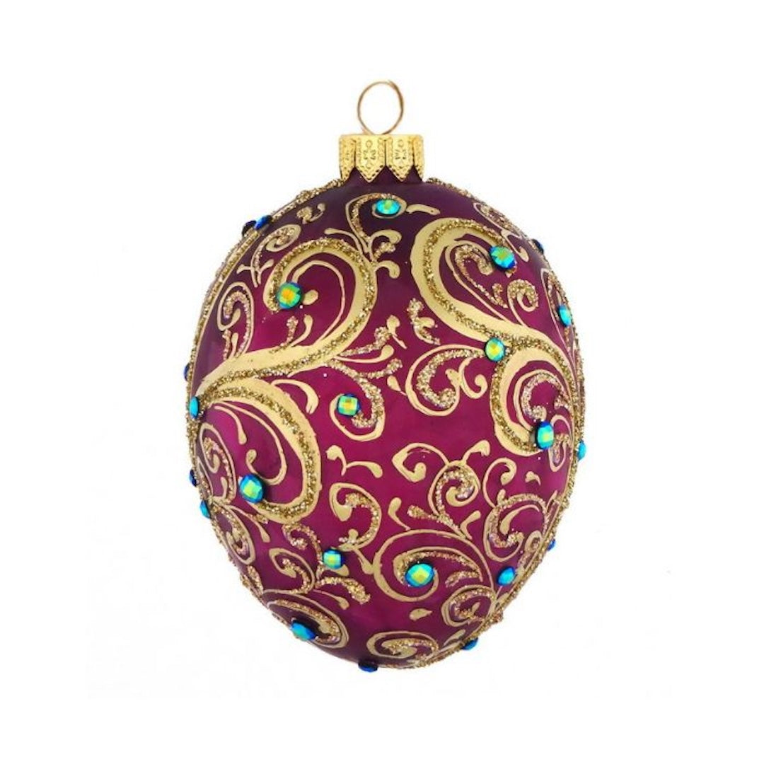 Gold Swirls Burgundy Egg Ornament