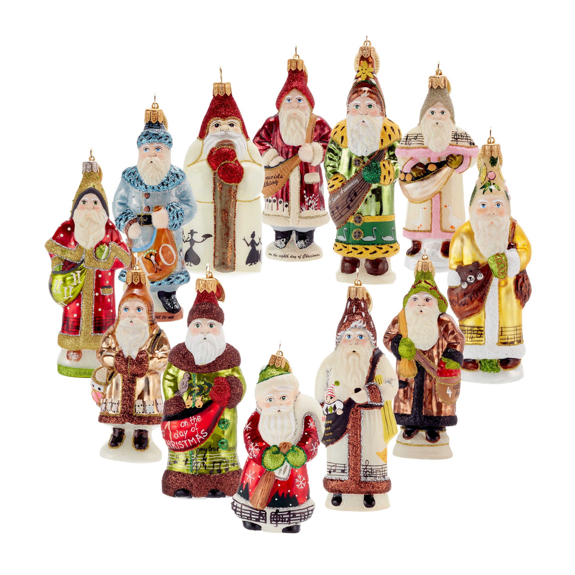Vaillancourt 12 Days of Christmas Santas Ornament Set