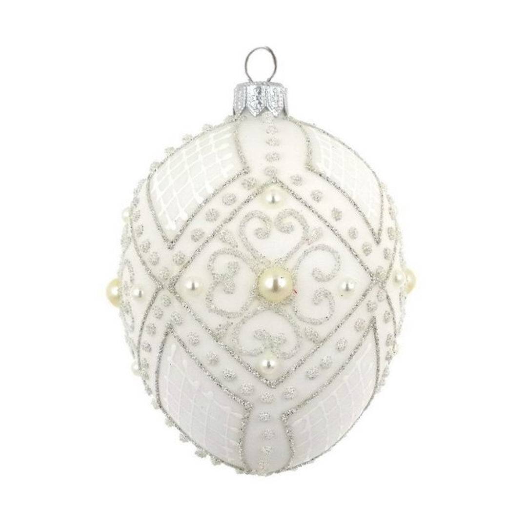 Jeweled White Egg Ornament