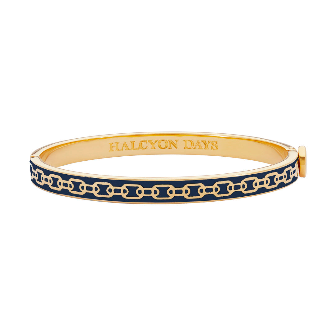 Halcyon Days Chain Enamel Hinged Bangle, Blue