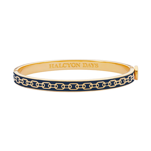 Halcyon Days Chain Enamel Hinged Bangle, Blue