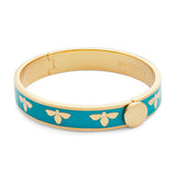 Halcyon Days Bee Enamel Hinged Bangle, Turquoise