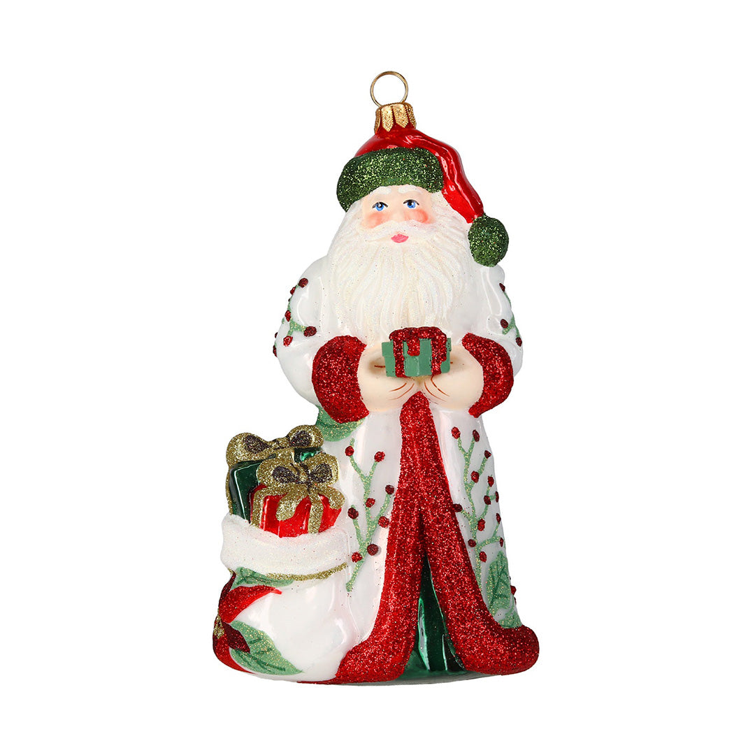 Winter Poinsettia Santa Ornament