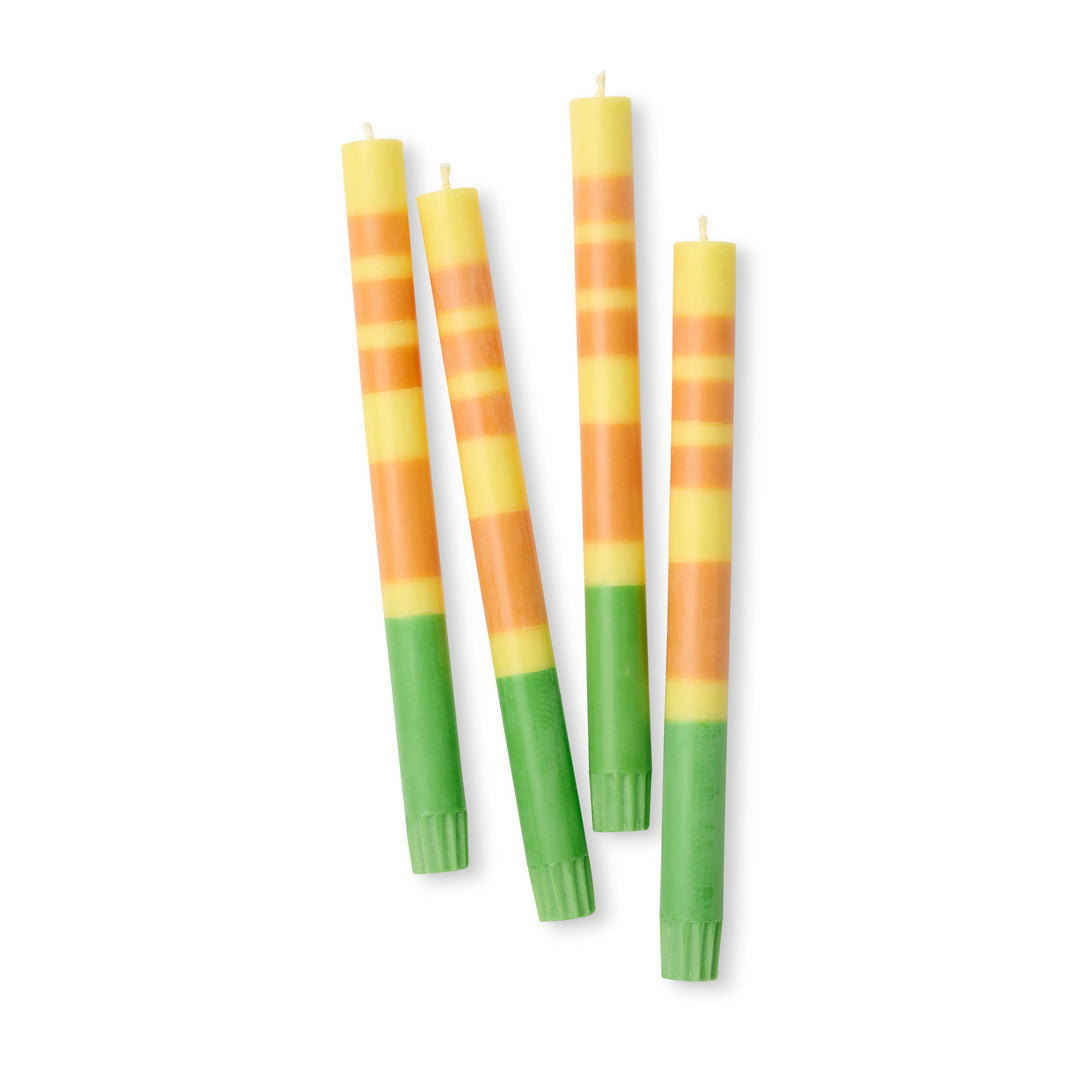 Striped Orange & Green Taper Candles, Set of 4