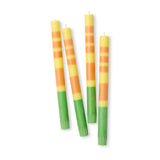 Striped Orange & Green Taper Candles, Set of 4