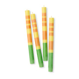 Striped Orange & Green Taper Candles, Set of 4
