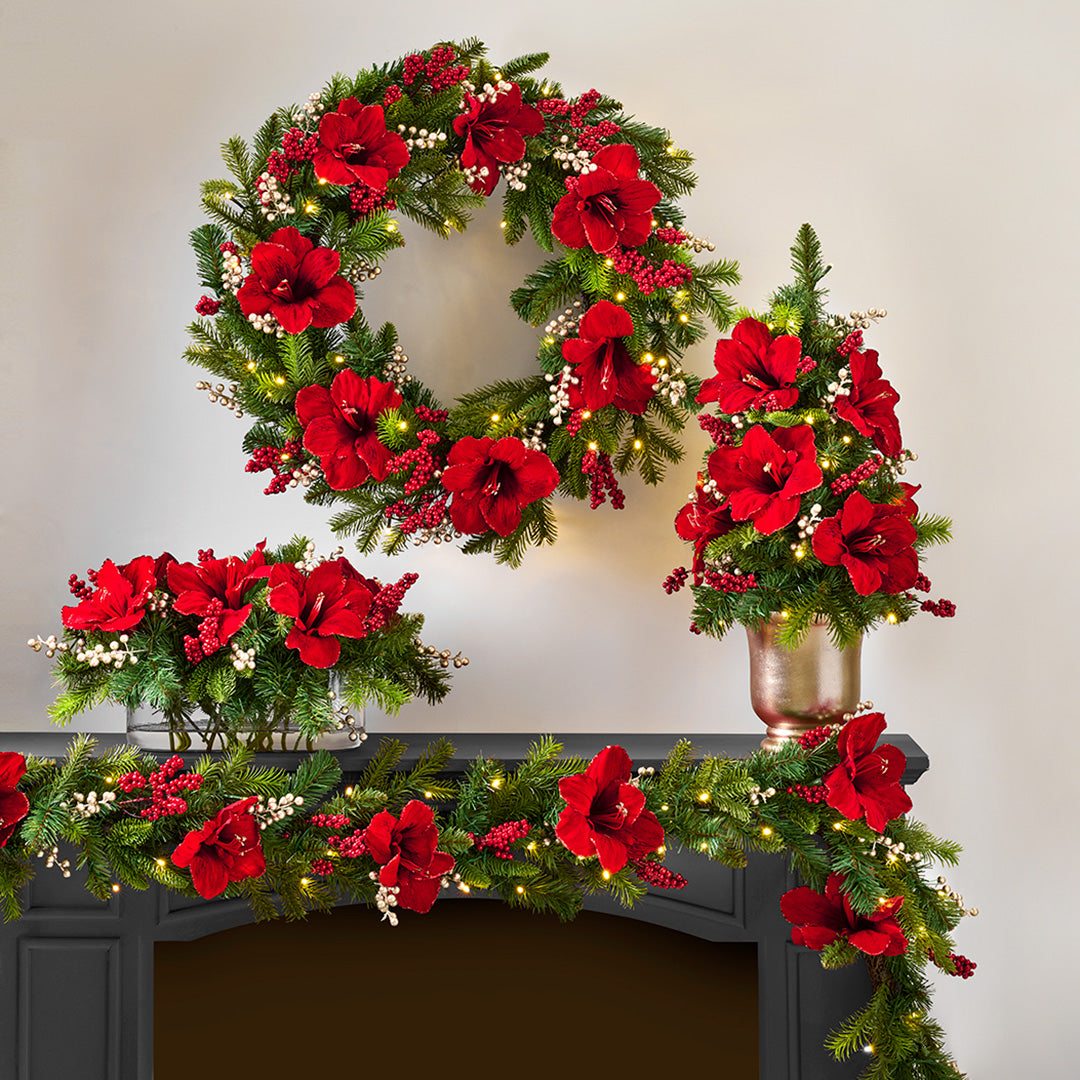 Pre-Lit Crimson Garden Garland