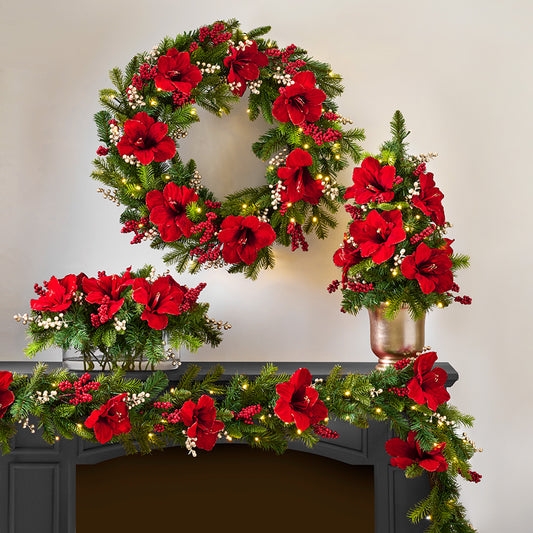 Pre-Lit Crimson Garden Wreath