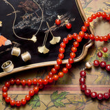 Brushed Gold Ginko Leaf & Carnelian Bead Earrings