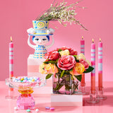 Striped Orange & Pink Taper Candles, Set of 4