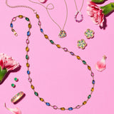 Heart Pendant Necklace in Rainbow Gemstones