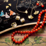 Ginkgo Leaf & Diamond Stud Earrings