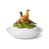 Majolica Pheasants Covered Soup Bowl