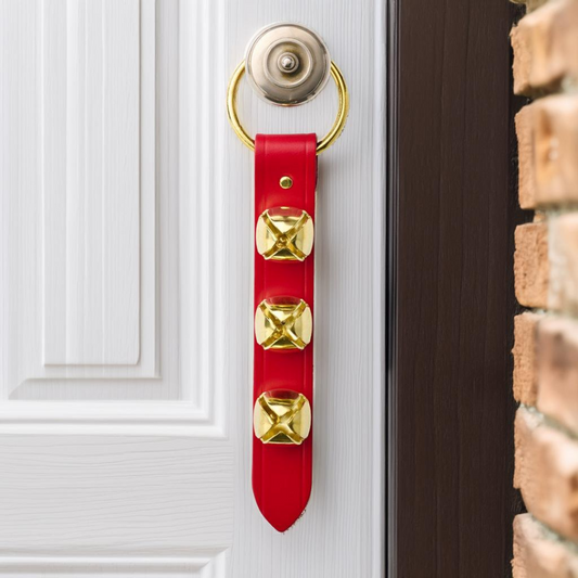 Red Sleigh Bell Leather Door Hanger